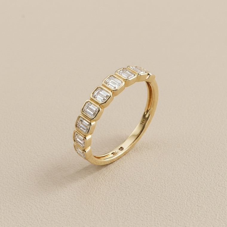 Bezel Set Emerald Cut Diamond Band 0.86tcw