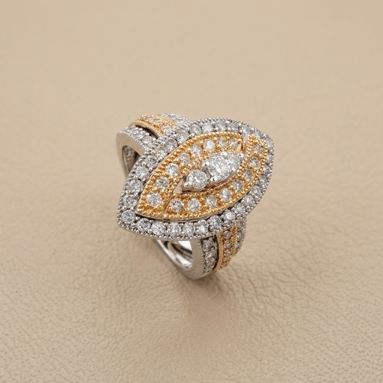 Marquise cluster diamond ring 14K two-tone gold 1.00 ct tw