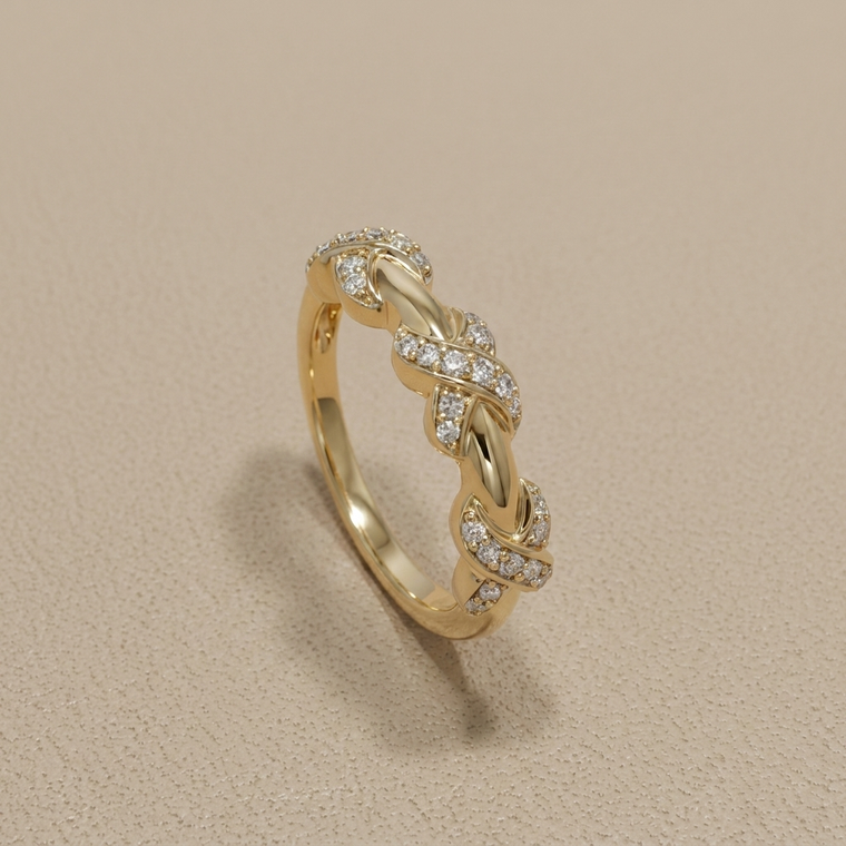 X crisscross diamond band 14K yellow gold 0.15 ct tw detail
