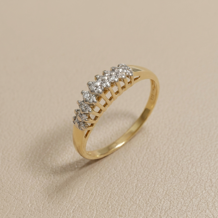 Slim vintage high profile diamond band 14K yellow gold 0.16 ct tw