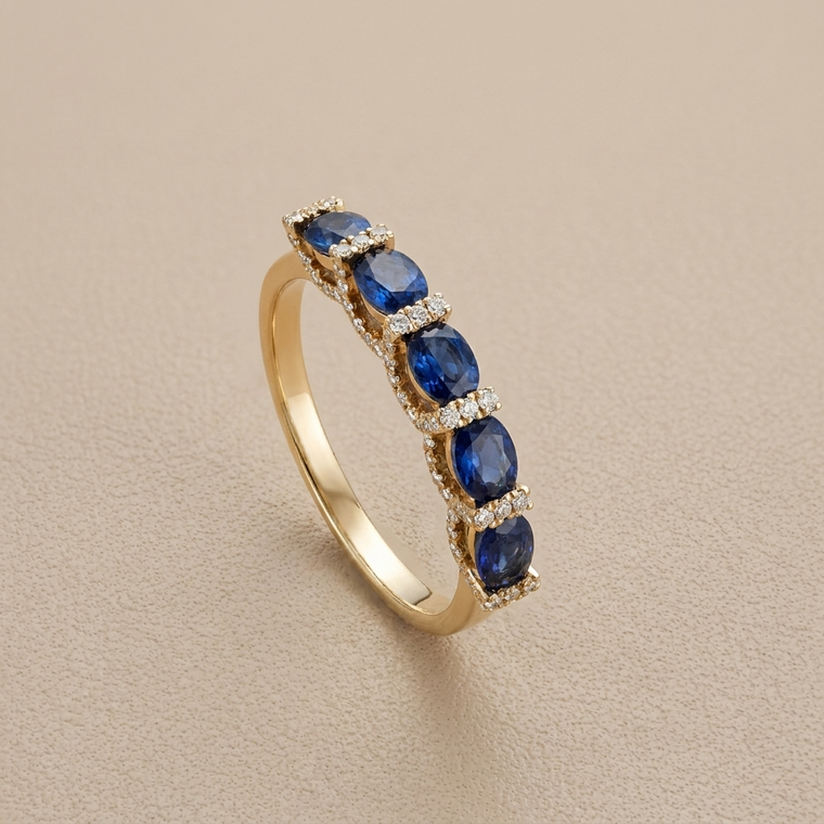 Half-Bezel Oval Sapphire and Diamond Band 1.42tcw