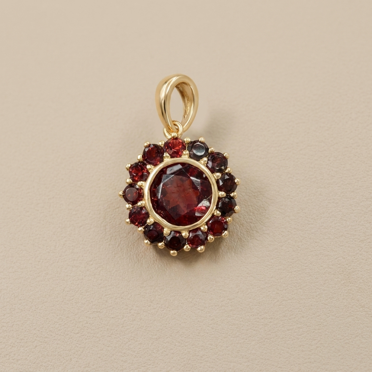 Round Bezel Set Garnet Halo Pendant