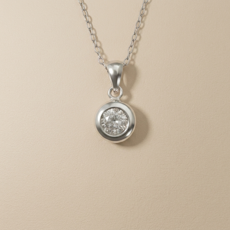 Bezel-Set Solitaire Diamond Pendant Necklace 0.35tcw