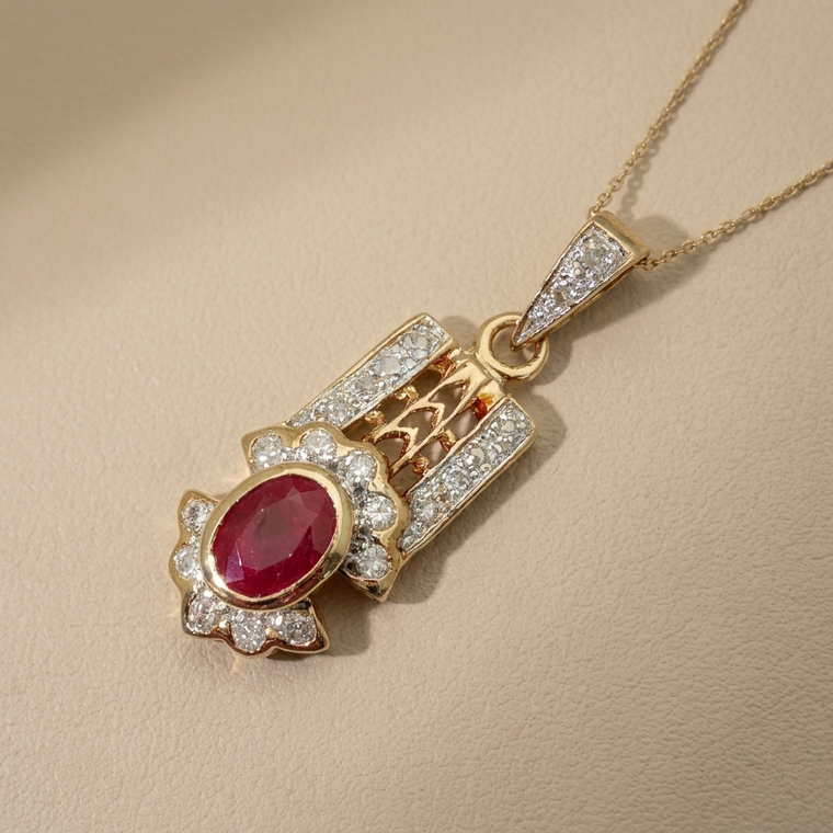 Oval Ruby Diamond Vintage Pendant Necklace 2.00tcw