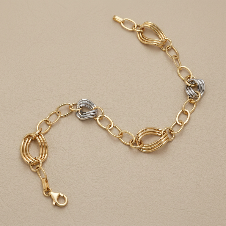 2-Tone open link gold bracelet 14kt white and yellow gold front view