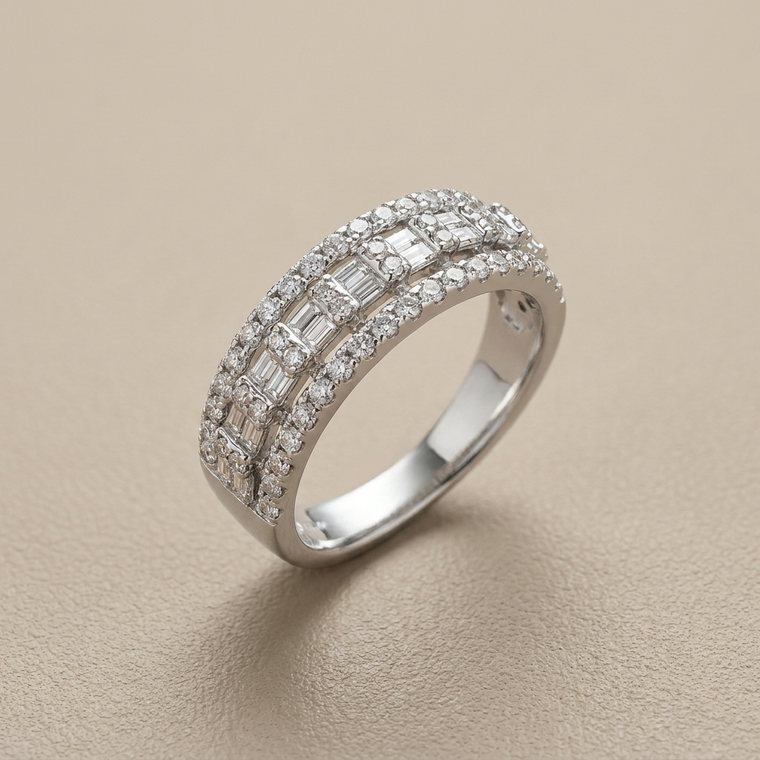 Baguette & Round Diamond Band 1.00tcw White Gold