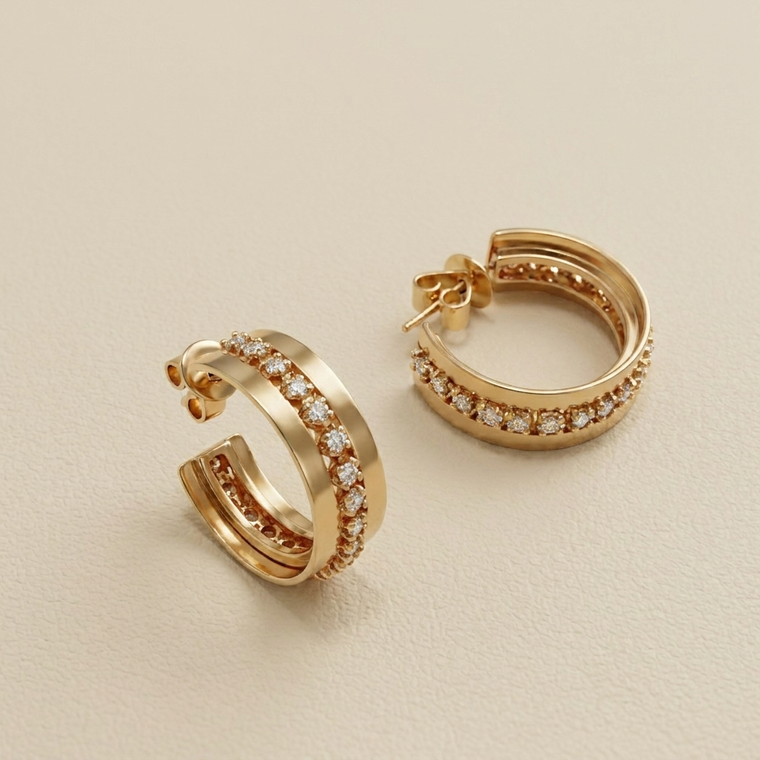 1 carat diamond hoop stud earrings 14kt white and yellow gold front view