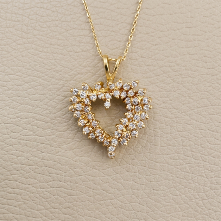 14k Gold Diamond Heart Necklace 0.67tcw Yellow Gold
