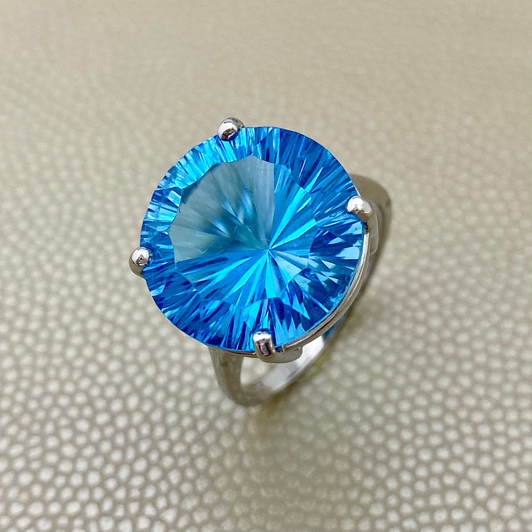 Elegant Blue Topaz Statement Ring in 14kt White Gold Setting.