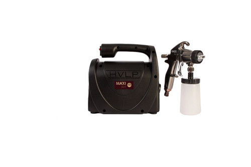 Specs:

Electric: 400 watts,110v (USA Voltage)
Air Flow: 60 CFM
Noise Level: 74db at 6 ft
Hose: 12ft (remove hose from gun for blow dry)
Size: 10L x 6.5W x 8H
Weight: 3.7 lbs (base)
1 year warranty on Turbine (limited)
CE, RoAH, UL and FC Certifications

MaxiMister  Spray Gun with 3 extra 8 oz Solution Cups with Air Tight Lid (4 cups total) – only for options with gun selection choosen, complete spares pack per gun type and complete Product use Guide.

