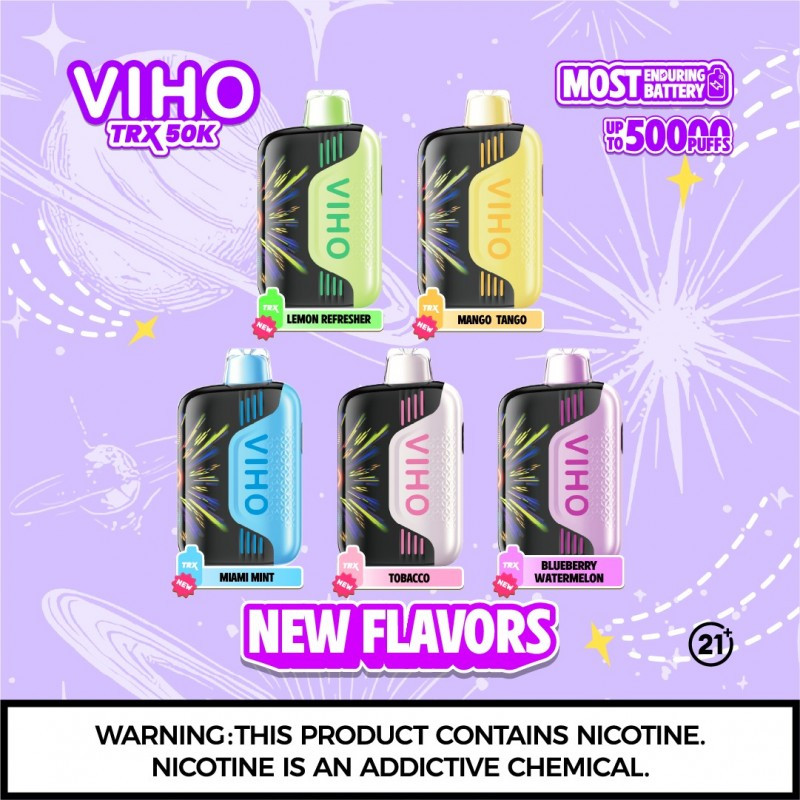VIHO TRX 50K Vape - NEW Flavors Tobacco, Miami Mint, Lemon etc VIHO TRX 50K Vape - NEW Flavors Tobacco, Miami Mint, Lemon etc