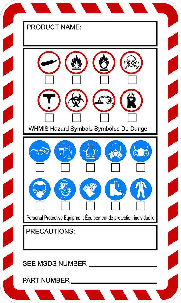 WHMIS label with check boxes