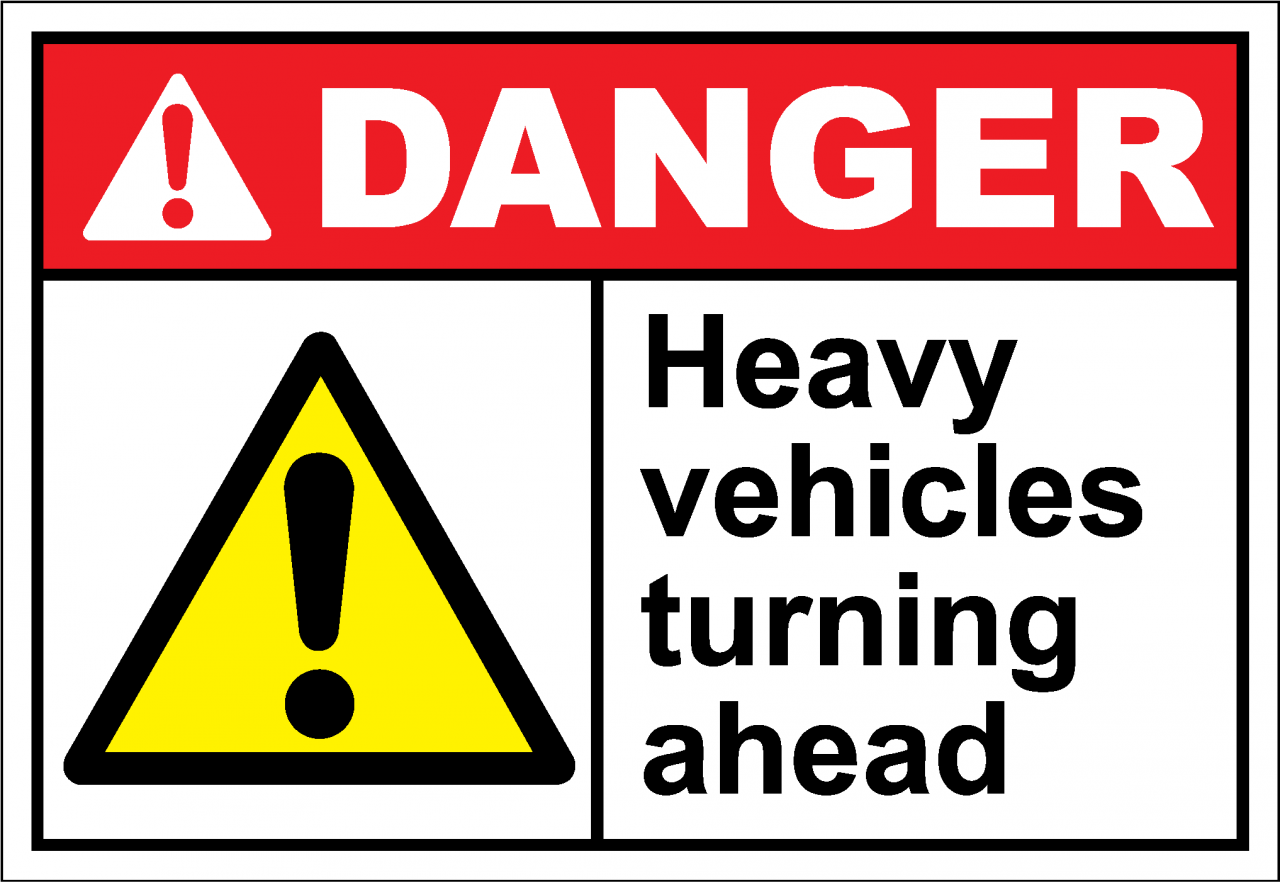 Danger Sign heavy vehicles turning ahead