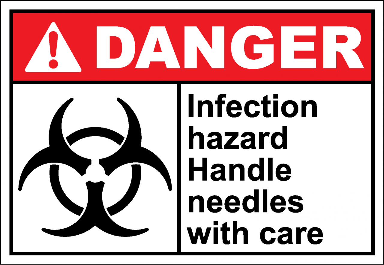 Danger Sign infection hazard handle needles