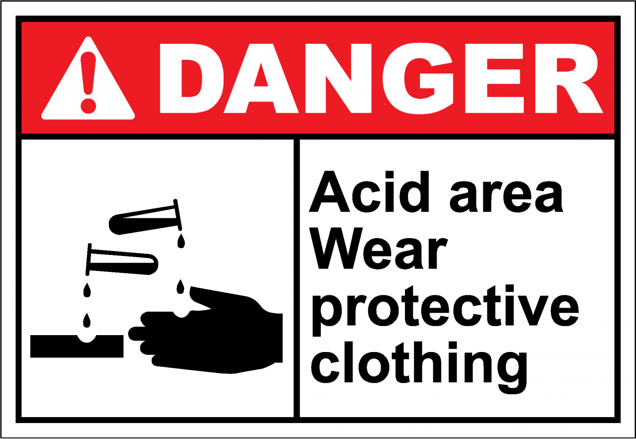 Danger Sign acid area wear protective clothing