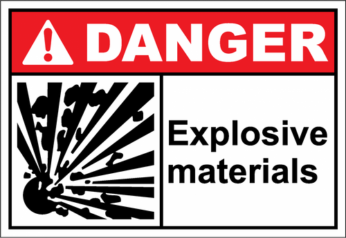 explosive sign in black and white