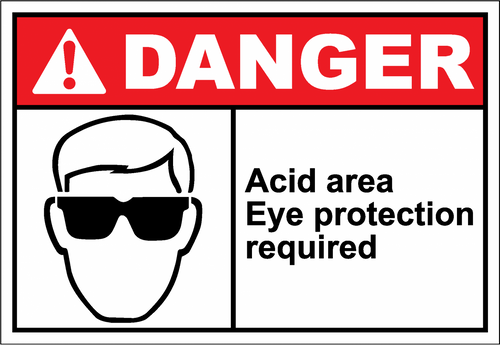 Danger Sign acid area eye protection required