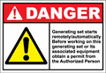 Danger Sign generating set starts remotely - automat