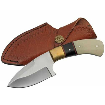 Fixed Blade Bone Handle Knife with Leather Sheath