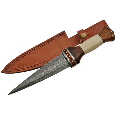Damascus Dirk Bone Handle Fixed Blade Knife