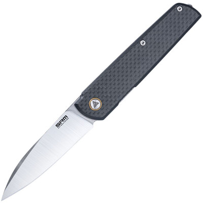 SRM Qrick Black G10 Carbon Fiber 14C28N Linerlock Knife