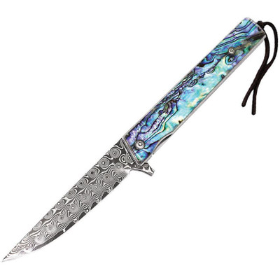 ElitEdge Linerlock Damascus Abalone Handle Folding Knife