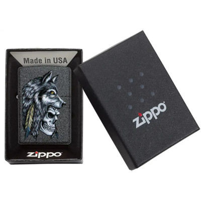 Zippo Wolf Skull Feather Design Black Lighter