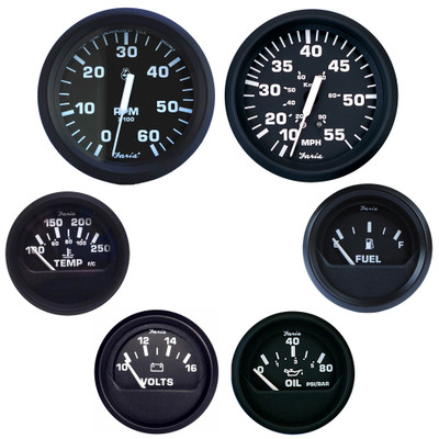 Faria Beede Euro Black Inboard Gauge Box Set