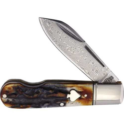Rough Rider EO Jack Cinnamon Bone Damascus Pocket Knife