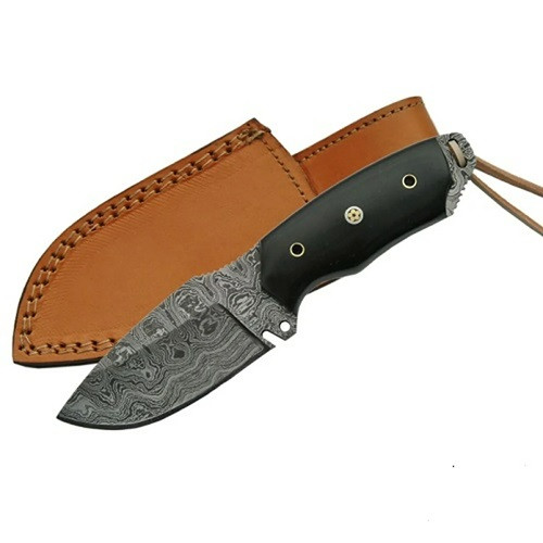 Damascus Steel Black Horn Handle Skinner Knife