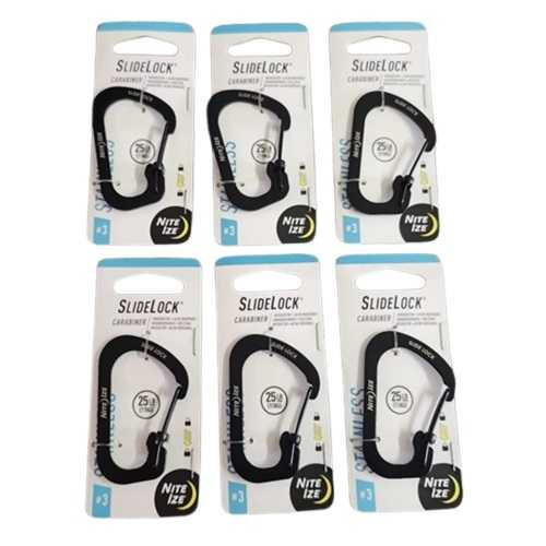 Nite Ize SlideLock Stainless Steel Carabiner #3 - Black (6-Pack)