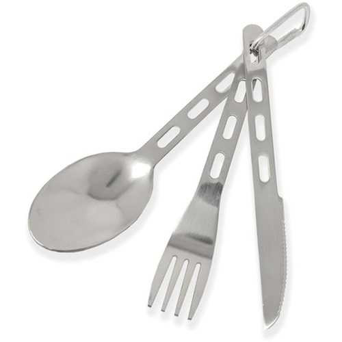 Pathfinder 058 Utensil Set 304 Stainless Steel Fork Spoon Knife with Carabiner