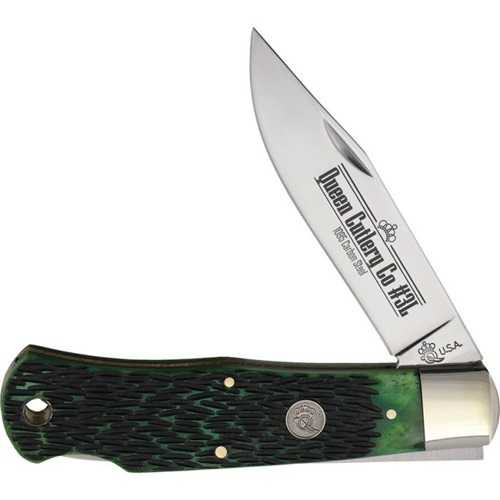 Queen Lockback Green Bone Folding Knife with Gift Tin