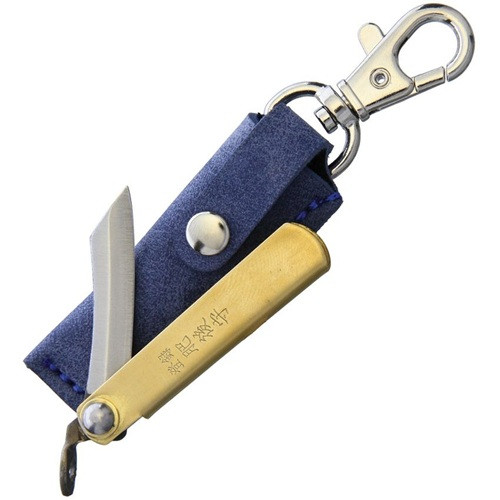 Higonokami SK Folder Brass Handle with Blue Leather Sheath