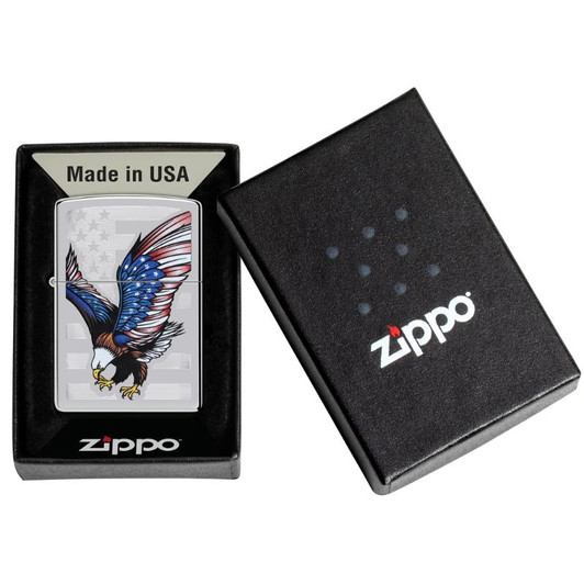 Zippo Eagle Flag Windproof Lighter in High Polish Chrome