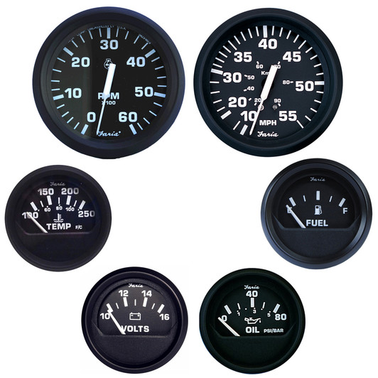 Faria Beede Euro Black Inboard Gauge Box Set