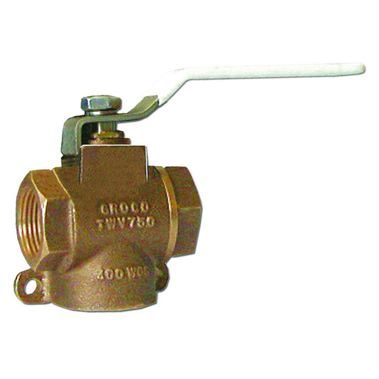 GROCO 1.5-Inch NPT Bronze Full Flow 3-Way Valve