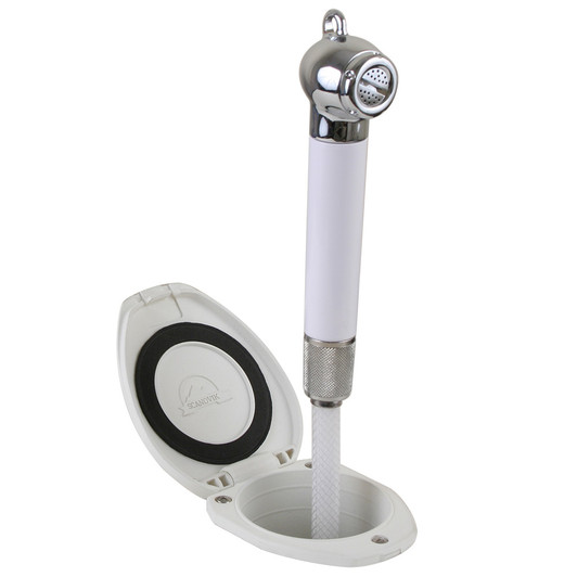 Scandvik Push-Button Recessed Shower, 6-Foot White Hose