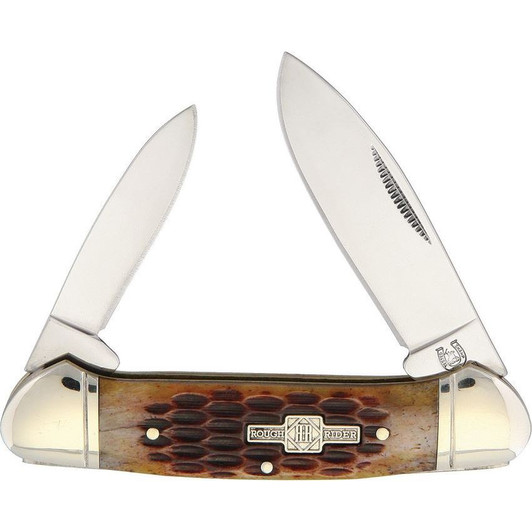 Rough Rider Amber Jigged Bone Canoe Knife