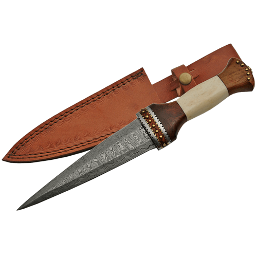 Damascus Dirk Bone Handle Fixed Blade Knife