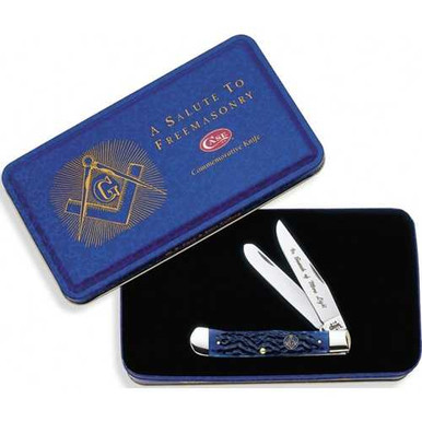 Case Cutlery Masonic Trapper Blue Jigged Bone Knife-img-0
