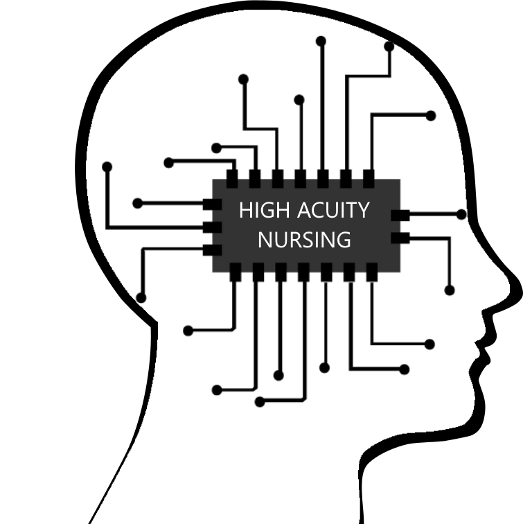 image of a microchip within a human head outline with the text high acuity nursing