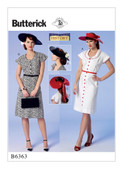 Butterick B6363 | Misses' Button-Front, Flutter Sleeve Dresses and Sun Hats | Front of Envelope