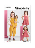 Simplicity S9661 | Children's Knit Tops, Overalls, and Jumper and Doll Clothes for 18" Doll | Front of Envelope
