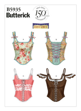 Butterick B5935 | Boned Corsets with Lacing and Ruffle Variations | Front of Envelope
