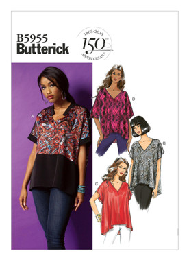 Butterick B5955 | Misses' V-Neck Pullover Tops | Front of Envelope