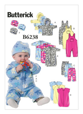 Butterick B6238 (Digital) | Infants' Hooded Jacket, Overalls, Pants, Bunting and Hat | Front of Envelope