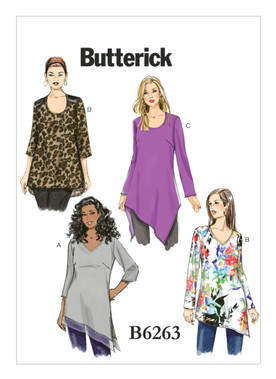 Butterick B6263 (Digital) | Women's Asymmetrical-Hem Tunics | Front of Envelope