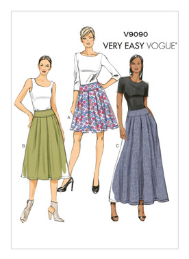 Vogue Patterns V9090 | Misses' Pleated Skirt in Three Lengths | Front of Envelope