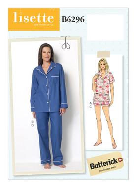 Butterick B6296 (Digital) | Misses' Button-Down Tops, Elastic-Waist Shorts and Pants | Front of Envelope